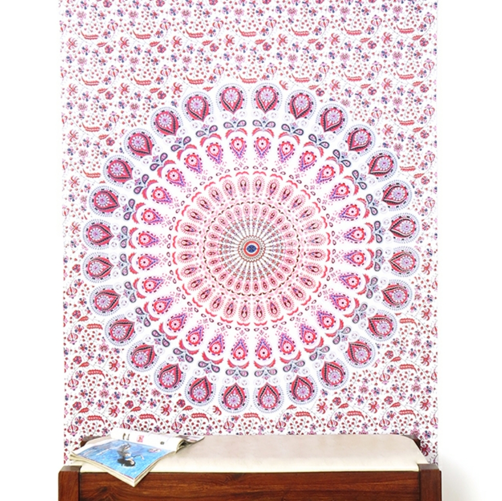 Pink Peacock Mandala Tapestry Feathers Giant Tapestry